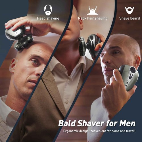 Clforczh Head Shavers for Bald Men: 7D Detachable Electric Razor - IPX6 Waterproof Wet Dry Rotary Shavers - LED Display Rechargeable Head Shaving with Fast Charging, Gray