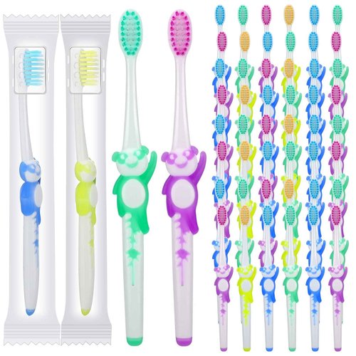 Bokon 300 Pcs Toothbrush for Kids Individually Wrapped Children Soft Disposable Manual Toothbrush Bulk Panda Travel with Bristle Rubber Handle for School Daycare Oral Hygiene