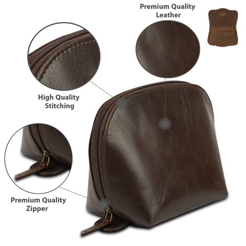 TheAntiq Leather Cosmetic Bags Make Up Bags for Women - Handmade Makeup Case Small Makeup Bags Jewelry Coin Pouch, Toiletry Bag for Men, Travel Cosmetic Pouch For Purse Brown