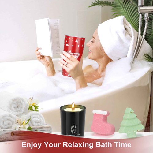 7Pcs Set for Women: Xmas Tumbler Holiday Gifts Basket, Relaxing Spa Gift Ideas for Mom, Grandma, Sister, Wife, Teacher, Friend
