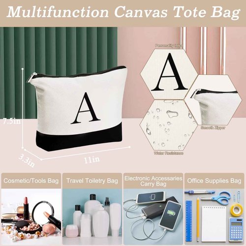 YOOLIFE Birthday Gifts for Sister - Initial Canvas Tote Bag & Makeup Bag, Letter D