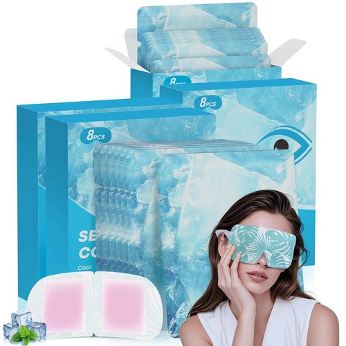 ZHENYEMEI Hydrogel Self Cooling Eye Mask,Cold Eye Mask for Puffy & Burning Eyes,Cold Compress for Fast Relief with Fatigue and Headaches, Individually Wrapped Cool Care Travel Essentials,32 Packs