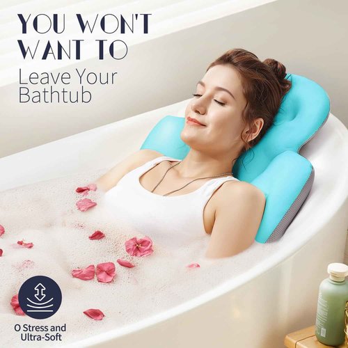 Full Body Bath Pillow for Bathtub, Thick Bathtub Cushion with Laundry Bag, Luxury Tub Pillow for Bath for Headrest Neck and Back Support Ocean Blue 56" x 16"