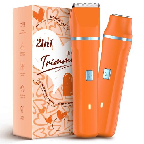 Facial Hair Removal for Women - Waterproof 2 in1 Rechargeable Eyebrow Facial Trimmer and Bikini Trimmer for Women, Painless Face Electric Razor/Shaver for Lip, Arms, Face, Peach Fuzz