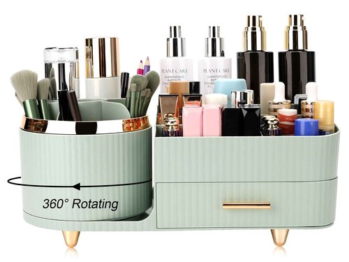 Molutsody Makeup Organizer for Vanity, Cosmetic Display Case with Drawers, Fits Makeup, Skincare Products, Brushes, Lipsticks, and Other Accessories, Versatile Storage Solution (Green)