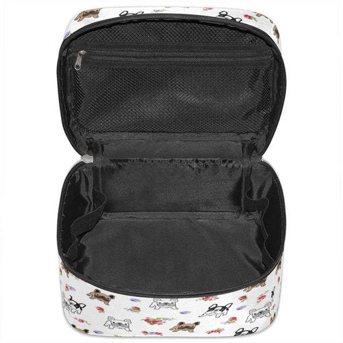 Funky Qiu Makeup Bag,French Bulldog Flower Cosmetic Bags for Woman Girls,Portable Large Capacity Travel Makeup Case Organizer Cosmetic Case Travel Essential