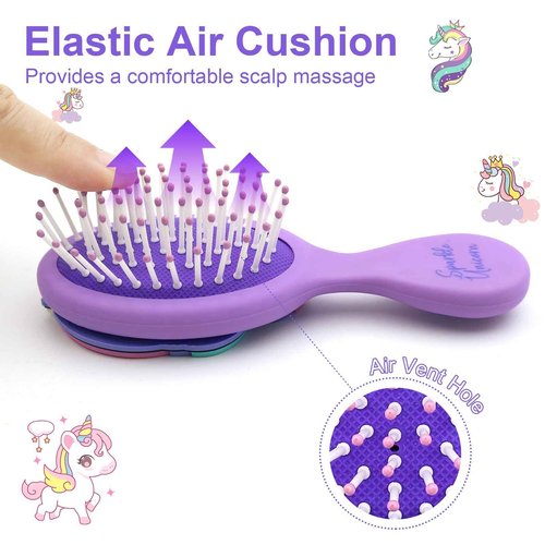 DINATIS Toddler Hair Brush - Mini Hair Brush for Kids - Travel Brush for Boys and Girls - Unicorn Brush with Air Cushion - Pupple