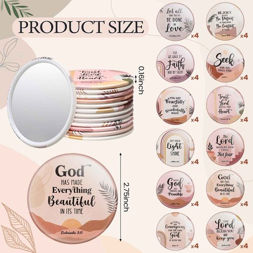 Geelin 48 Pcs Christian Compact Mirrors Gifts Bulk Boho Bible Verse Mirror for Women Portable Pocket Purse Makeup Mirror Inspirational Religious Group Gift for Christmas Sunday Church Party Favors