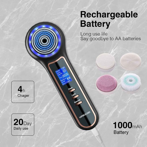 UMICKOO Face Scrubber Exfoliator with LCD Screen,Rechargeable Facial Cleansing Brush IPX7 Waterproof 3 in 1 Blackhead Remover Vacuum for Exfoliating,Massaging and Deep Pore Cleansing