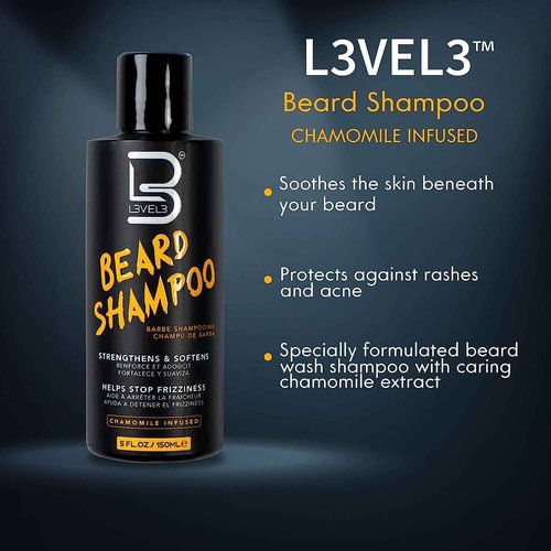 L3 Level 3 Beard Shampoo - Cleanse and Nourish your Facial Hair - Softens and Tames Frizzy Beards