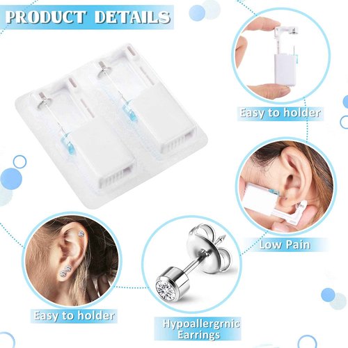 Chumia 24 Pieces Self Ear Piercing Tool Disposable Kit Household Ear Piercing Tools Safety Portable Nose Tools with 24 Pieces Crystal Earring Studs(Silver Earring)