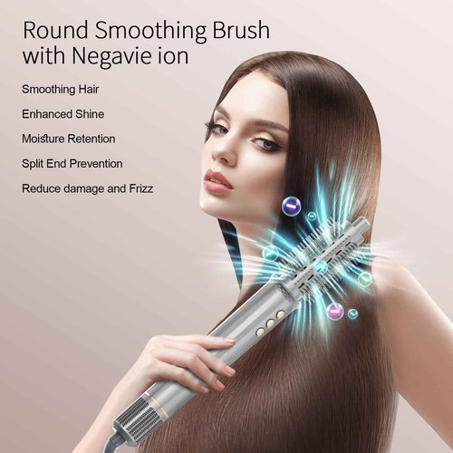 REITOW 5-in-1 Blow Dryer Brush Set - 110,000 RPM High Speed Hair Dryer & Airbrush Hair Multi Styler - No Heat Damage Auto Wrap Air Curler - Magic Hot Air Styler for at Home Styling Women Gray