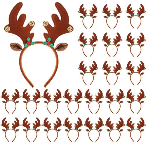 Riceshoot 24 Pcs Christmas Antler Headband Reindeer Headband Deer Plush Ears Antlers Costume Hair Hoop for Christmas Party(Classic Style)