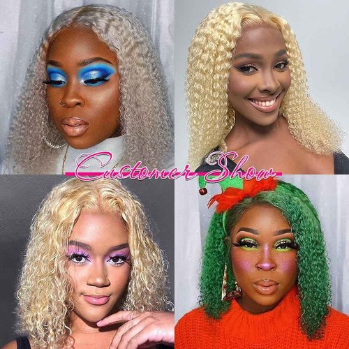 Legendhair 613 13x6 Lace Front Wigs Human Hair Blonde Bob Human Hair Wigs Short Curly Bob Wigs for Black Woman Glueless 613 Frontal Wigs Pre Plucked With Baby Hair 180% Density (10 Inch)