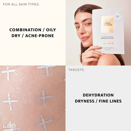 LEMON & BEAKER Brightening Face Masks Pack of 5 - Vegan Korean Face Mask & Microcurrent Gel Sheet Skin Care - Manuka Essential Oil, Hyaluronic Acid & More Potent Botanical Skin Brightening Gel Complex