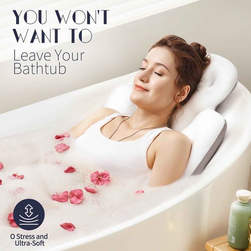 Full Body Bath Pillow for Bathtub, Thick Bathtub Cushion with Laundry Bag, Luxury Tub Pillow for Bath for Headrest Neck and Back Support White 56" x 16"