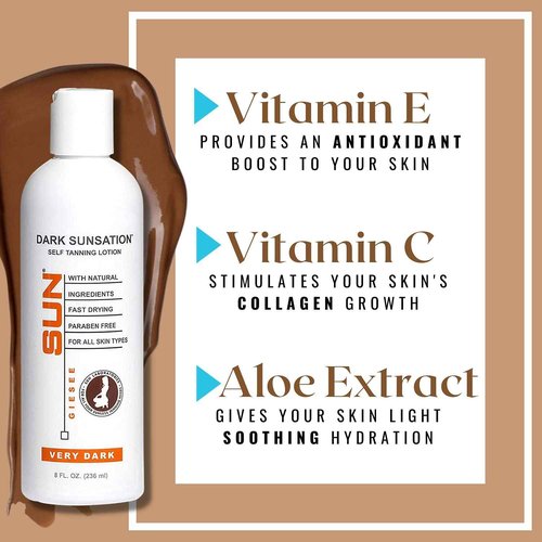 Sun Laboratories By Giesee Dark Sunsation Self-Tanning Lotion for - 2 Pack 8 oz | Ultra Dark Tanning Lotion, Natural Self Tanner, Non-Toxic Tanning Bed Lotion, Face Tanner, Sunless Tanner