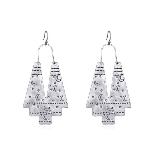 Vintage Ethnic Tribal Earrings Antique Carving Moon Sliver Fashion Boho Hook Dangle Earrings Gifts for Women