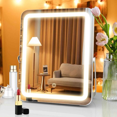 AOBEO Vanity Mirror with Lights, 11" x 14" LED Makeup Mirror with Smart Touch 3 Colors Dimmable, 360° Rotation, Round Corner