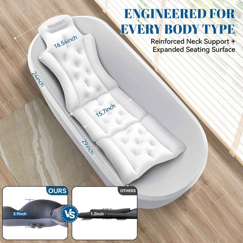 Full Body Bath Pillow for Bathtub, Thick & Luxury Bathtub Cushion with 192 Suction Cups, Bathtub Pillows for Head & Neck, Back Support, Ideal Bath Accessories for Women' Gifts Spa, Soaking, Tub