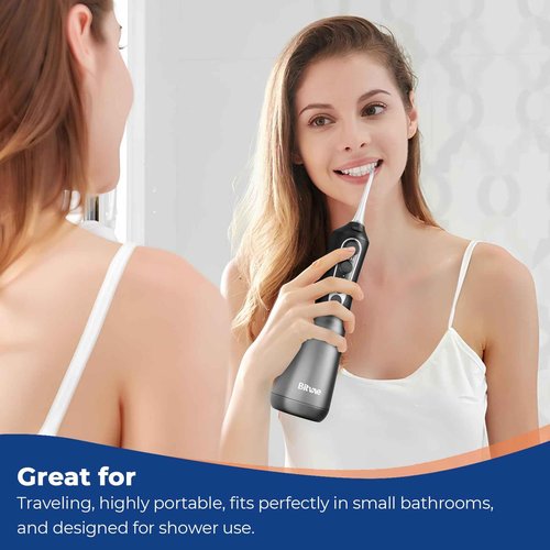 Bitvae Water Dental Flosser Bundle, Cordless Water Teeth Cleaner Picks for Travel with, USB Rechargeable Oral Irrigator with 3 Modes 5 intensities, Black & Black