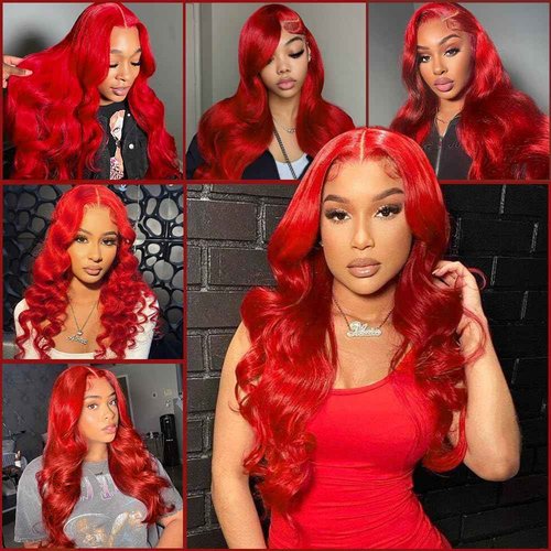 KEKEYY 28 Inch Red Lace Front Wigs Human Hair 200% Density HD Lace Front Wig 13x4 Body Wave Lace Frontal Wigs Human Hair Pre Plucked Red Wig