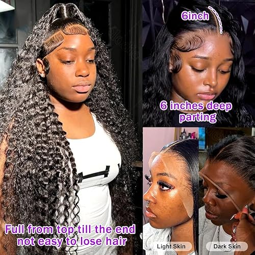 24 Inch 13x6 Lace Front Wigs Human Hair 200 Density Deep Wave Lace Front Wigs Human Hair 13x6 Deep Wave HD Frontal Wigs for Women Pre Plucked (13x6 Deep Wig, 24 Inch)