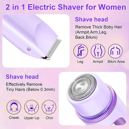 Nawedaa 2025 Bikini Trimmer for Women, Cordless& Painless& Waterproof Dual Head Shaver for Women Private Area& Face& Body, 2-in-1 Electric Razors, Bikini Shaver, Hair Trimmer with LCD