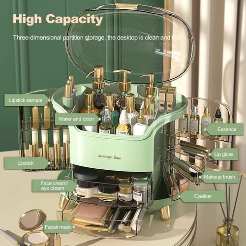 Ergocar Portable Light Luxury Series Multi-Function Lipstick, Make Up Box Dustproof Cosmetics Skin Care Products Storage, Jewelry Organizer Case - Green