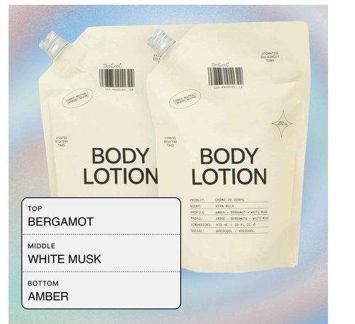 DedCool Body Lotion Refill | Xtra Milk | Deeply Hydrating Lightweight Formula with Ceramides, Snow Mushroom & Meadowfoam Oil | Soft Musk, Bergamot & Amber Scent | Non-Toxic, Vegan Skincare | 16 fl oz