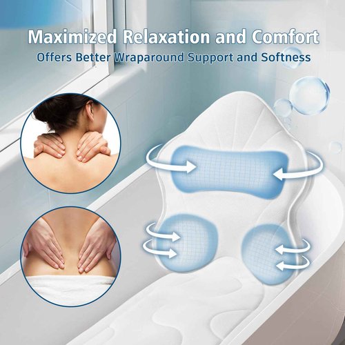 Poemland Luxury Thick Full Body Bath Pillows Mat & Cushion for Bathtub Headrest Neck Shoulder Support Comfort Relaxation Spa Accessories Perfect for a Spa Soak in Bathtub (White)