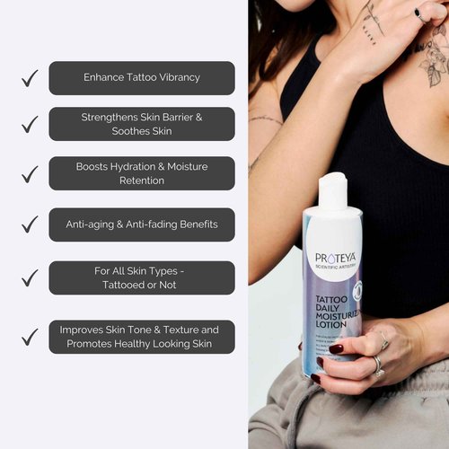 Proteya Tattoo Daily Moisturizing Lotion | Hydrating Daily Tattoo Care w/Niacinamide and Hyaluronic Acid to Enhance and Preserve Your Tattoos, 12 oz (2 Pack)