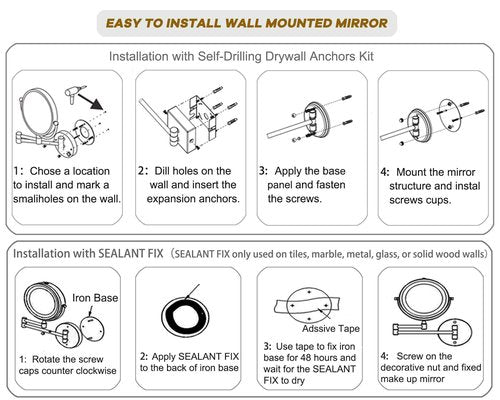 LEDOOLE Wall Mounted Lighted 8 Inches Rechargeable Double-Sided 1X/10X Magnifying Mirror for Makeup, 3 Colors Led, Touch Dimmable, Memory Function, 360 Rotation, Foldable, Brushed Antique Brass