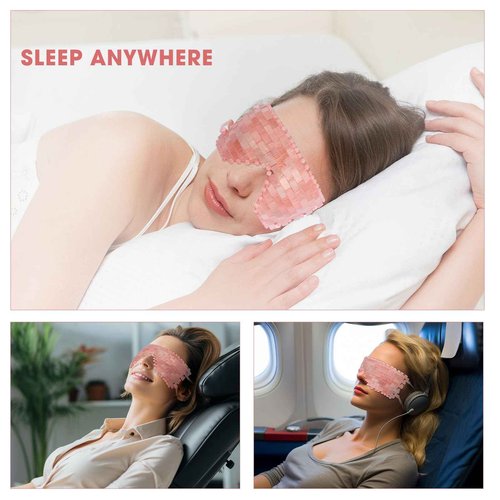 LazyGa Rose Quartz Eye Mask - with Adjustable Strap for face 100% Natural Gemstone Jade Sleep Mask for Hot & Cold Anti Aging Therapy