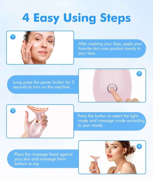 SDKWDH Red-Light-Therapy-for-Face-and-Neck, 7 Color Face Massager Tool for Wrinkles, Double Chin, Vibrating Facial Massager with Thermals for Skin Care, Glossy Pink