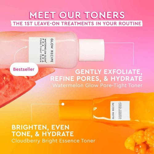 Glow Recipe Cloudberry Brightening Essence Toner (75 ml) - CoQ10 Face Toner to Strengthen Skin Barrier + Niacinamide Dew Drops Facial Serum & Illuminating Makeup Primer for Glowing Skin (15 ml)