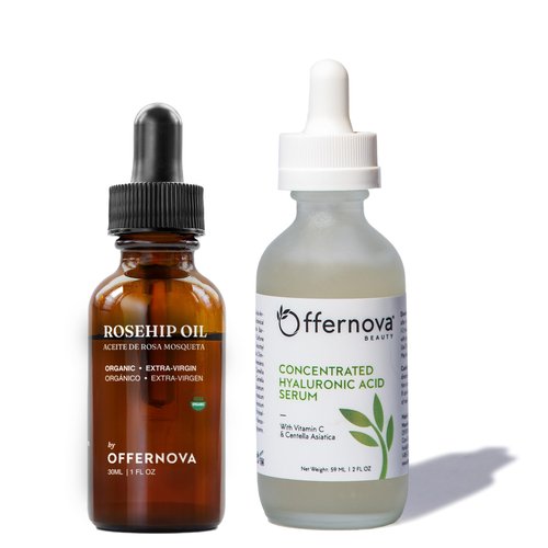 Offernova Rapid Radiance Duo - Organic Rosehip Seed Oil - Hyaluronic Acid Serum - Rosa Mosqueta y Acido Hialurónico