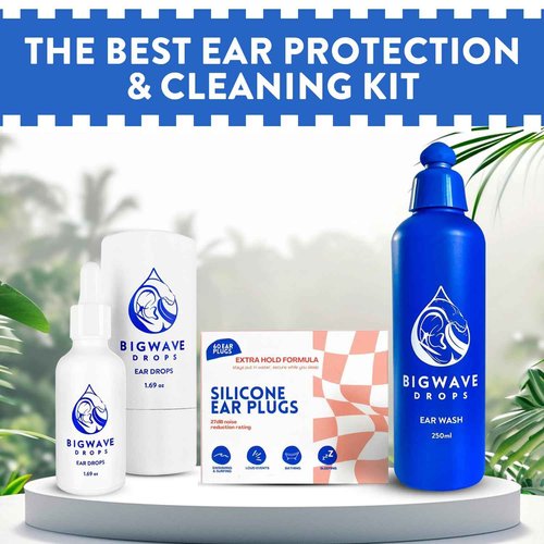 Ear Care Bundle - Includes Ear Drops, Ear Wash & Silicone Ear Plugs - for Swimmers, Athletes, Divers, Travelers - Ear Care Products for Men, Women, Kids & Adults - Best Swimmer Gift