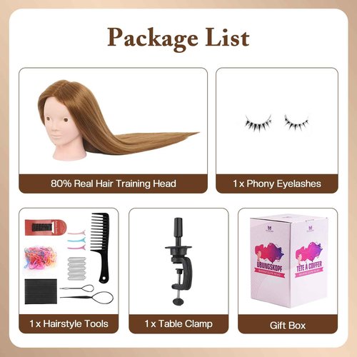 Mannequin Head with 80% Real Human Hair - 28 Inch Makeup Cosmetology Hairdressing Training Head Practice Doll Head Manikin Styling Head Braiding Mannequin Head #27