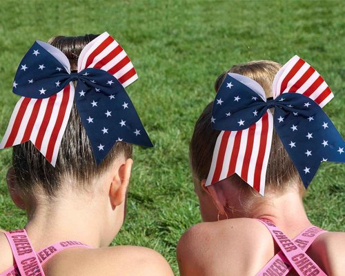 American USA Flag Cheer Bows for Girls,Red White and Blue Patriotic Flag Festival Hair Bow With Elastic Band Hair Accessories (Red 20pcs)