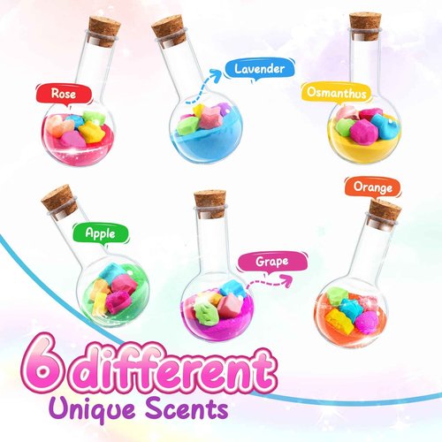 MeCids Magic Potion Bubble Bath Bombs for Kids -Bath Color Tablets Bath Potions for Toddlers Ages 4-12 Fun Science Kit Gift for Birthday, Halloween，Christmas- 6 Pack (Shaped Gems & Stars)
