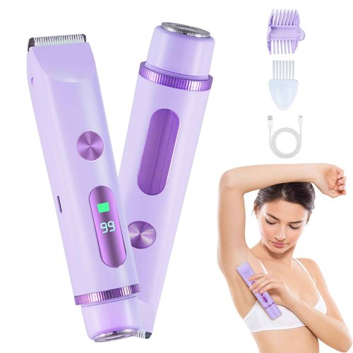 Nawedaa 2025 Bikini Trimmer for Women, Cordless& Painless& Waterproof Dual Head Shaver for Women Private Area& Face& Body, 2-in-1 Electric Razors, Bikini Shaver, Hair Trimmer with LCD