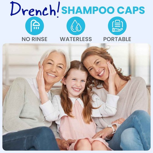 Drench No Water Hair Washing Cap - Waterless Shower Caps with Shampoo and Conditioner - Disposable Rinse Free Wash Aids - Ideal for Elderly and Disabled - Pack of 18