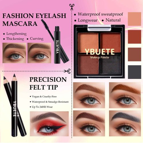 YBUETE Makeup Starter Set, Beginner Cosmetics Kit, Full Train Case, Eyeshadow, Blusher, Contour, Eyebrow Powder