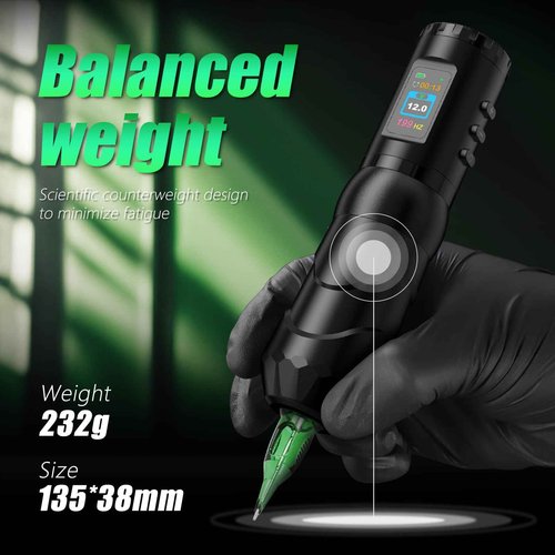 Tattoo Gun Wireless Tattoo Machine, 1800mAh Rotary Tattoo Machine with Powerful Motor, Pro Tattoo Gun(4mm Stroke) reliable for all kinds of Cartridge Needle, Tattoo Supply for Beginner(Dual Batteries)