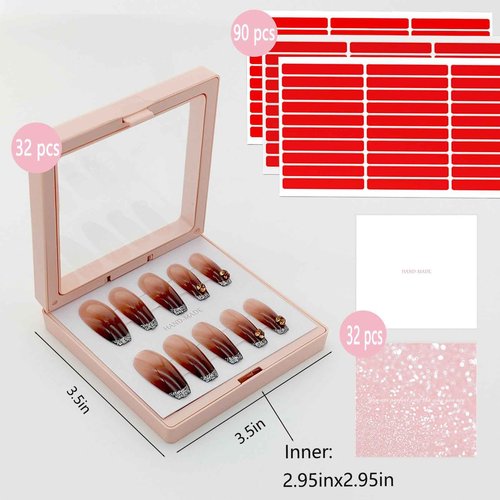 GUXACU 32 Pack Press On Nail Packaging Boxes - 3D Floating Storage and Display Box With 90pcs Double Sided Adhesive Tape for Nail Tech