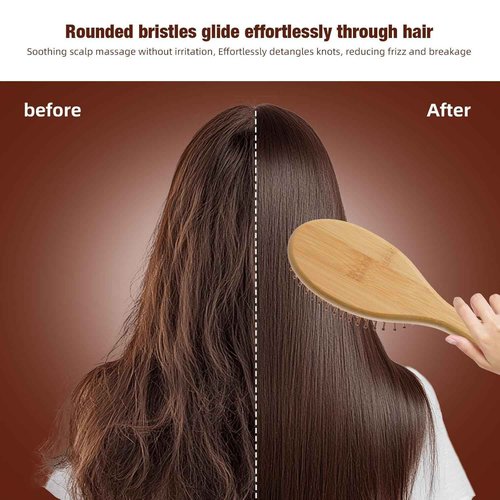 6-Pcs Bamboo Hair Brush Set-Detangling, Scalp Massage for Hair Growth, Wet/Dry Brush for Men, Women & Kids - for Thick, Curly, Thin, Long or Short - Paddle Wooden Hairbrush for Home, Travel Use