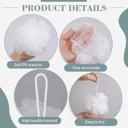 Sunnyray 200 Pcs Loofahs Bulk Bath Sponge Shower Luffas Exfoliating Body Scrubber Packs Soft Mesh Loofahs Balls Travel Cleaning Wash Puff Bathing Accessories for Women Men, 20g (Pure White)