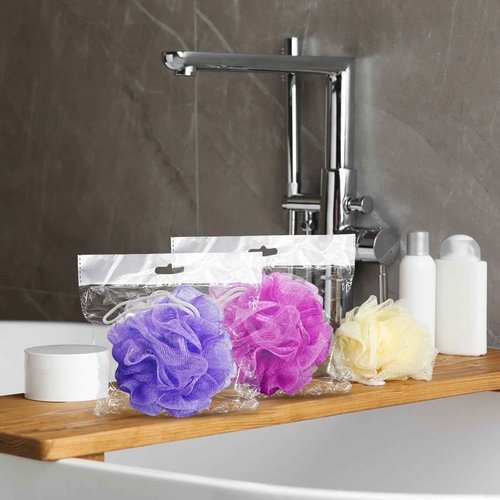 (50 Pack) Kheoxusa Loofah Individually Wrapped,Individually Wrapped Loofah,Travel Size Shower Bath Scrunchies,Sponges Pouf Mesh for Body Bath Shower Travel Guest Bulk Mini Small Pack (Color Random)