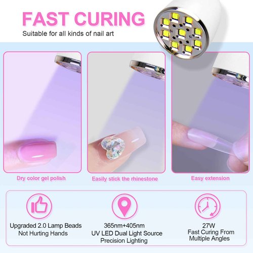 Mnhty U V LED Nail Lamp, Goose Neck Flash Cure Lamp 27W Rechargeable Mini U V Light for Gel Nails, Cordless Flash Cure Light with 3 Timers&Sensor, Fast Curing Gooseneck Lamps for Gel X, Snow White